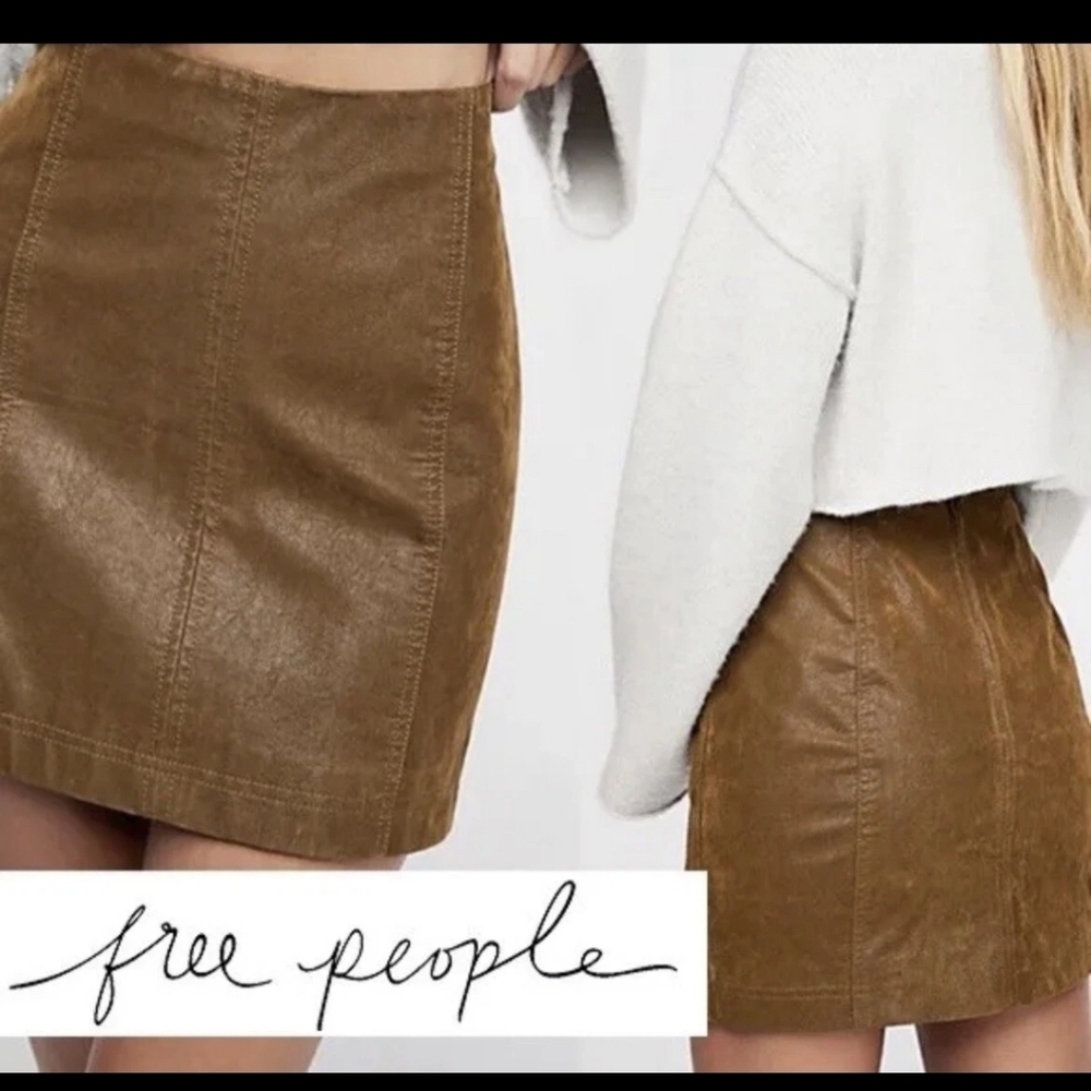 NWOT Free People Womwn's Modern Femme Vegan Suede Mini Skirt Size 4 Edgy Boho - Picture 1 of 13